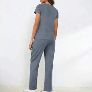 Conjuntos de Uniformes Médicos de Enfermería con Cuello en V de Tela Elástica Tejida, Blusa de Doctor con Bolsillos y Pantalones Jogger de Yoga, Uniformes Médicos para Enfermeras en Stock - Product Image 4