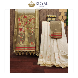 Oferta Increíble en la Ropa India Más Vendida: Saree de Algodón Muga Suave de Primera Calidad con Color Clásico y Bordado Completo en Resham - Product Image 5