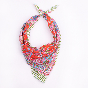 Designer Multi Colour Floral Pattern Handmade Cotton Bandana <b>Square</b> <b>Scarf</b> Skin-Friendly Blue Green Casual Style Spring Summer - Product Image 5