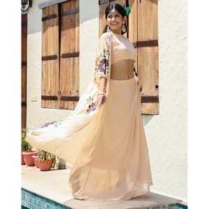 Ensemble jupe en satin bohème Janya en beige taille XS avec manches trois-quarts - Product Image 5