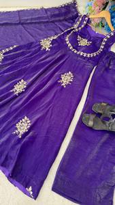 ชุดเดรส Anarkali สำหรับงานเลี้ยงสุดหรู พร้อมแขนเสื้อปักลายและกางเกง Palazzo ทรงบานเต็มตัว - Product Image 5