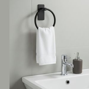 Porte-serviettes mural noir Vich, fixe et mobile, en acier inoxydable, moderne, auto-adhésif, étanche, antirouille, finition poudrée pour salle de bain - Product Image 2