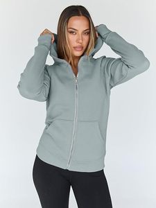 Sudadera con Capucha y Cierre Completo para Mujer, Corte Regular, Color Sólido, Tejido de Algodón y Fibra de Bambú, Ropa de Otoño - Product Image 4