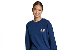 Women's <b>Navy</b> Blue 100% Cotton Tracksuit Set Crew Neck Full Length Casual Autumn Wear With Logo Heat-Transfer Printing - Product Image 3