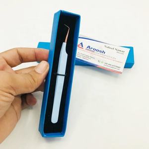 Pinzas de extensión de pestañas de acero inoxidable de alta calidad, Punta puntiaguda de oro rosa de 90 grados, azul cielo, Aroosh Corp, personalizado, 2017 - Product Image 2