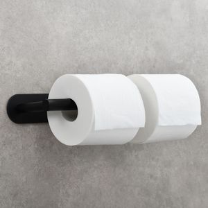 <b>Black</b> YJ Stainless Steel Towel <b>Holder</b> and Adhesive <b>Toilet</b> Paper Rack for 2 <b>Roll</b> Lengthened Design - Product Image 3