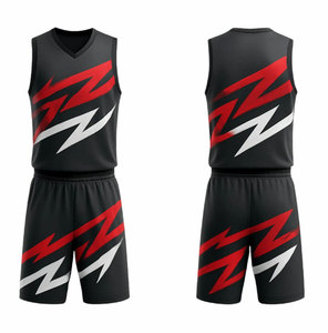 Men's Black Red <b>White</b> Geometric Basketball Jersey Set Sleeveless V-Neck Quick Dry Polyester Athletic Uniform All Seasons - Product Image 4