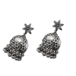 Floral Dome Oxidized <b>Sterling</b> <b>Silver</b> Hallmarked <b>Hoop</b> <b>Earrings</b> SKU7633 <b>Silver</b> Mountain Gift Party Geometric Triangle Bohemian - Product Image 2