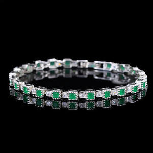 AMBER JEWELS T-3558 สร้อยข้อมือเทนนิสแบบ unisex เงินแท้ 925 ชุบทอง 10K ประดับเพชรทรงปรินเซสคัท ดีไซน์เรขาคณิต รับรองโดย IGI - Product Image 3
