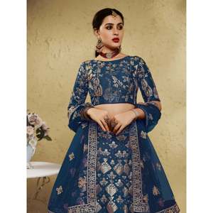 Fascinating Blue Sequins Silk <b>Wedding</b> Lehenga Choli - Product Image 3