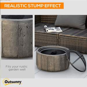 Brasero de chimenea de leña de 18 pulgadas para exteriores con pantalla de chispa, efecto de tocón de hoguera marrón oscuro para acampar en el patio trasero - Product Image 4