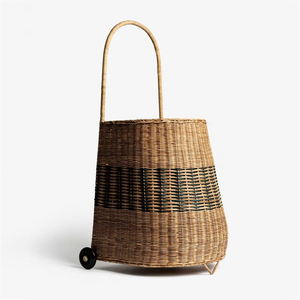 Cesta de mimbre tejida a mano para cochecito de bebé con ruedas, carrito de mimbre para guardería, carrito de compras para niños, decoración para sala de juegos de simulación - Product Image 1