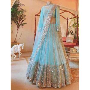 Sky Blue Foil Work Net <b>Party</b> Wear Lehenga Choli for Women - Product Image 1
