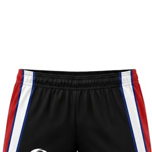 Shorts de netball unisexe noir, rouge et blanc, sublimés, en polyester, vêtements de sport athlétiques, avec bande latérale, pour l'entraînement et les matchs - Product Image 5
