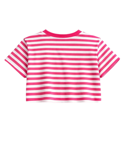 Ensemble crop top et short rayé rose vif et blanc pour femme – Tenue décontractée d'été deux pièces avec taille élastique – Vêtements de détente et streetwear - Product Image 5