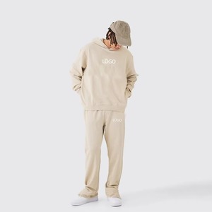 Ensemble de survêtement unisexe beige à capuche, pantalon de jogging imprimé longueur intégrale, 100 % coton respirant, taille élastique, anti-boulochage - Product Image 5