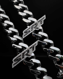 Silver Rhodium Plated Geometric Cuban Link <b>Necklace</b> with Moissanite Flat Twist Chain Pendant <b>Statement</b> Jewelry for Unisex - Product Image 3