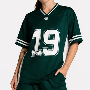 Jersey de Fútbol Americano Personalizado para Mujer, Cuello en V, Malla Verde, Impresión de Número de Equipo, Corte Holgado, Marca Privada, Suministro al por Mayor OEM - Product Image 6