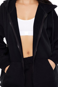 Sweat-shirt d'hiver personnalisé pour femme, coupe haute-basse, oversize, décontracté, avec cordon de serrage et fermeture éclair, effet délavé, style crop top, pour le fitness - Product Image 4