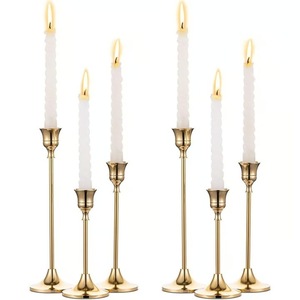 Most Selling <b>Brass</b> <b>Candlestick</b> Holder Set with White Taper Candles for Home Decoration - Product Image 4