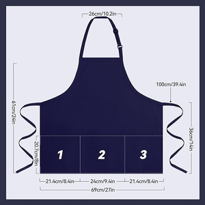 <b>Navy</b> Blue Cotton Apron Woven Fabric <b>Tie</b> Closure For Restaurant Bar Wait Staff Uniform Women - Product Image 2