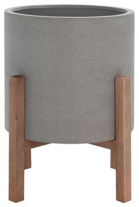 Maceta Minimalista de Concreto con Soporte de Madera Gris, Macetero Interior para Plantas Verdes - Product Image 1