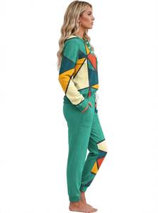Women Geometric <b>Print</b> Hoodie Jogger <b>Set</b> Casual V Neck Button Long Sleeve Tracksuit 2 Piece Outfit - Product Image 2