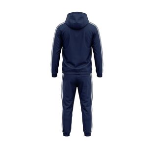 Ensemble de survêtement d'entraînement à capuche zippé en polyester bleu marine, ensemble de vêtements de sport respirant en polyester de couleur unie - Product Image 3