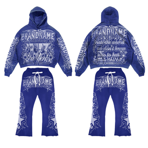 Ensemble de survêtement unisexe OEM personnalisé en gros, style streetwear épais, avec pantalon de survêtement court délavé à l'acide, effet usé et strass, et sweat à capuche - Product Image 5