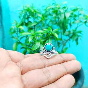 Anillo Art Deco de Plata de Ley con Turquesa Azul Natural, Hecho a Mano, para Compromiso, Boda, Fiesta, Joyería con Piedra de Nacimiento para Mujer, Regalo Elegante - Product Image 3