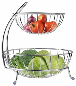Double Tier Fruit Basket Stainless Steel Wire <b>Stand</b> Black Two Tier Kitchen Countertop Fruit <b>Vegetable</b> Storage Organizer Rack - Product Image 4