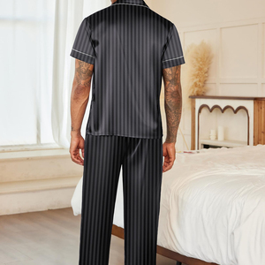 Hot Sale Product <b>Silk</b> Satin <b>Pajama</b> Set Top Trendy Design Short Sleeve Button-Up Sleepwear Night Suit With Pockets - Product Image 4