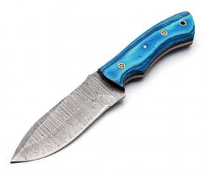 Herramienta de campo para exteriores de acero de Damasco de alto contraste, hecha a mano y personalizada, con mango de madera Pakkawood azul turquesa - Product Image 4