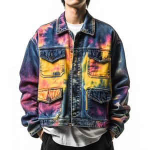 Nouvelle veste en jean streetwear tendance, couleurs personnalisées, processus de ciselage, doublure polaire, coupe-vent, écologique, respirante, patchwork - Product Image 3