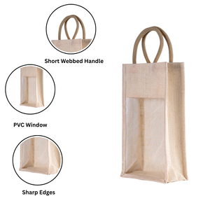 Sac porte-bouteille réutilisable en jute naturel avec sangle réglable pour la randonnée et le camping - Product Image 2