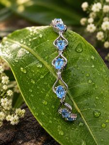 Colour Mountain 7.5 Inch for Blue Topaz Tennis <b>Bracelet</b> 925 Sterling Silver White Gold Plated Luxury Jewelry Unisex - Product Image 3