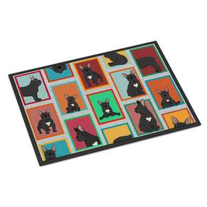 Paillasson intérieur/extérieur bouledogue français noir 24H X 36W tapis lavables à poils bas antidérapants pour porte d'entrée - Product Image 1