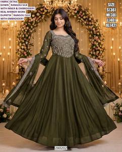 Vestido Tradicional de Seda Rangoli Surkh Aafreen Lehenga Choli, Largo hasta el Suelo, para Bodas y Fiestas, con Protección Solar y Secado Rápido - Product Image 3