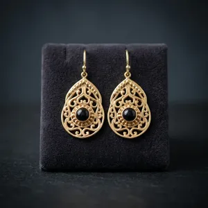 Pendientes de Latón con Ónix Negro, Hechos a Mano, con Piedras Preciosas, Estilo Vintage Boho, Joyería al por Mayor, Accesorios de Moda - Product Image 5