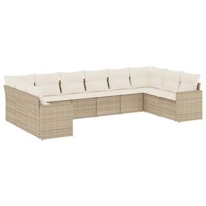 Ensemble de canapés de jardin en rotin beige avec coussins en mousse haute densité, mobilier d'extérieur au design contemporain, résistant à l'eau et aux UV - Product Image 2