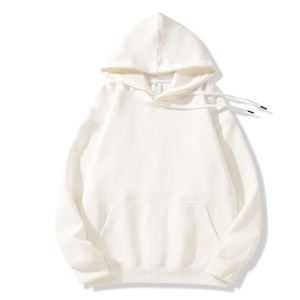Sweat-shirt à capuche crème pour homme, coupe classique, couleur unie, décontracté, pour l'automne, avec poche tricotée, modèle 2027 - Product Image 1
