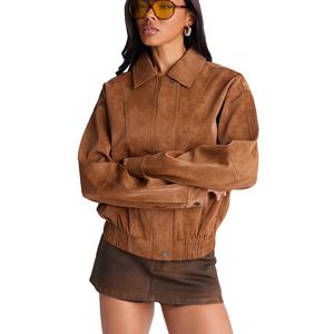 Women Genuine Leather <b>Western</b> Style <b>Jacket</b> Classic Slim Fit Zip-Up Black Plain Dyed Linen/Silk Customized Logo Factory Price - Product Image 1