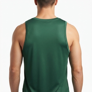 Men's <b>Green</b> Sleeveless <b>Tank</b> <b>Top</b> O-Neck Solid Breathable Quick Dry Knitted Polyester/Cotton Casual Wear Front Logo - Product Image 4