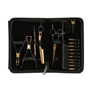 Kit de Herramientas Profesional Kaamir para Extensiones de Cabello, Ecológico, Negro Mate y Dorado, Tijeras de Acero Inoxidable, Aguja de Bucle, Estuche con Cierre - Product Image 4