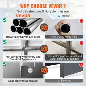 Abri de voiture robuste 10x20 pieds résistant aux UV avec 8 poteaux renforcés et 4 sacs de lest pour garage de voiture, bateau, tente de réception - Product Image 3