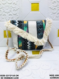 Bohemian Handmade Eco-Friendly Cotton <b>Sling</b> Bag with Fringe | Fashion Ethnic Tribal Crossbody <b>Shoulder</b> Bag for Women - Product Image 4