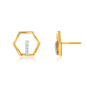 Bague en or jaune avec clous hexagonaux et diamant, pierre de laboratoire taille carrée, bijou minimaliste unisexe pour le quotidien - Product Image 4