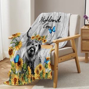 130X150cm 3D Highland Cow Sunflower Flannel <b>Throw</b> <b>Blanket</b> All Seasons for Adults on Living Room Couch Bed Sofa - Product Image 4