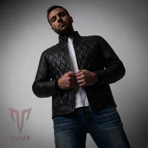 2026 NEW Men's Black Quilted <b>Leather</b> Biker <b>Jacket</b> Stand Collar Zipper Closure Slim Fit <b>Winter</b> Wear Windproof HIGH STREET Style - Product Image 5