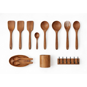 Juego de Utensilios de Cocina de Madera de Teca de Lujo ARTERRA, Espátula de Mango Largo, Cuchara Antiadherente con Soporte, Ecológico - Product Image 2